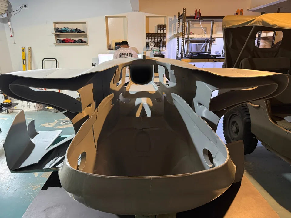 Front view into the cockpit of the unfinished full-size build